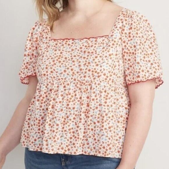 Old Navy Blouse Size 4X Floral Boho Babydoll Tie Back Short Flutter Sleeves Top - Picture 1 of 12